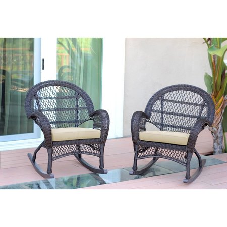 JECO W00208-R-2-FS001-CS Santa Maria Espresso Wicker Rocker Chair with Ivory Cushion W00208-R_2-FS001-CS